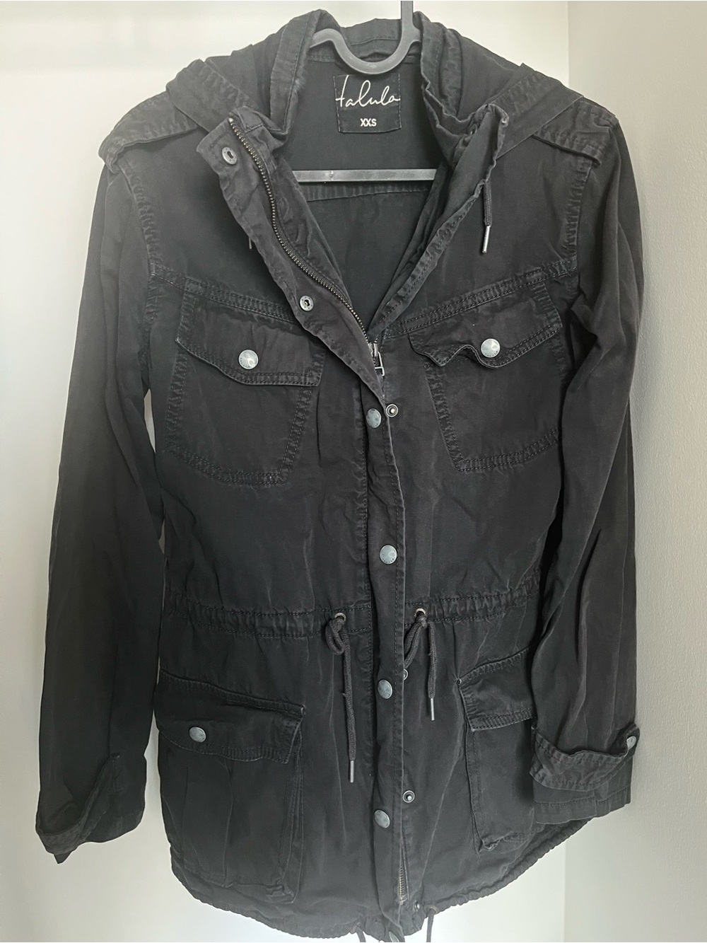 Talula Black Hooded Utility Jacket with Drawstring Waist
